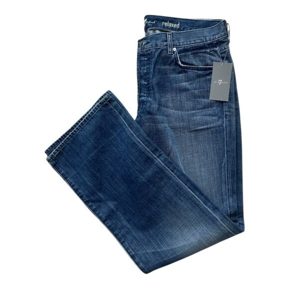7 FOR ALL MANKIND Blue Denim Cotton Relaxed Fit Straight Leg Men Jeans 36x34 NWT - Picture 3 of 6